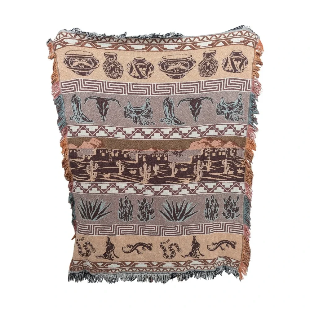 Vintage Southwestern Western Tapestry Throw Blanket Crown Crafts  42x54